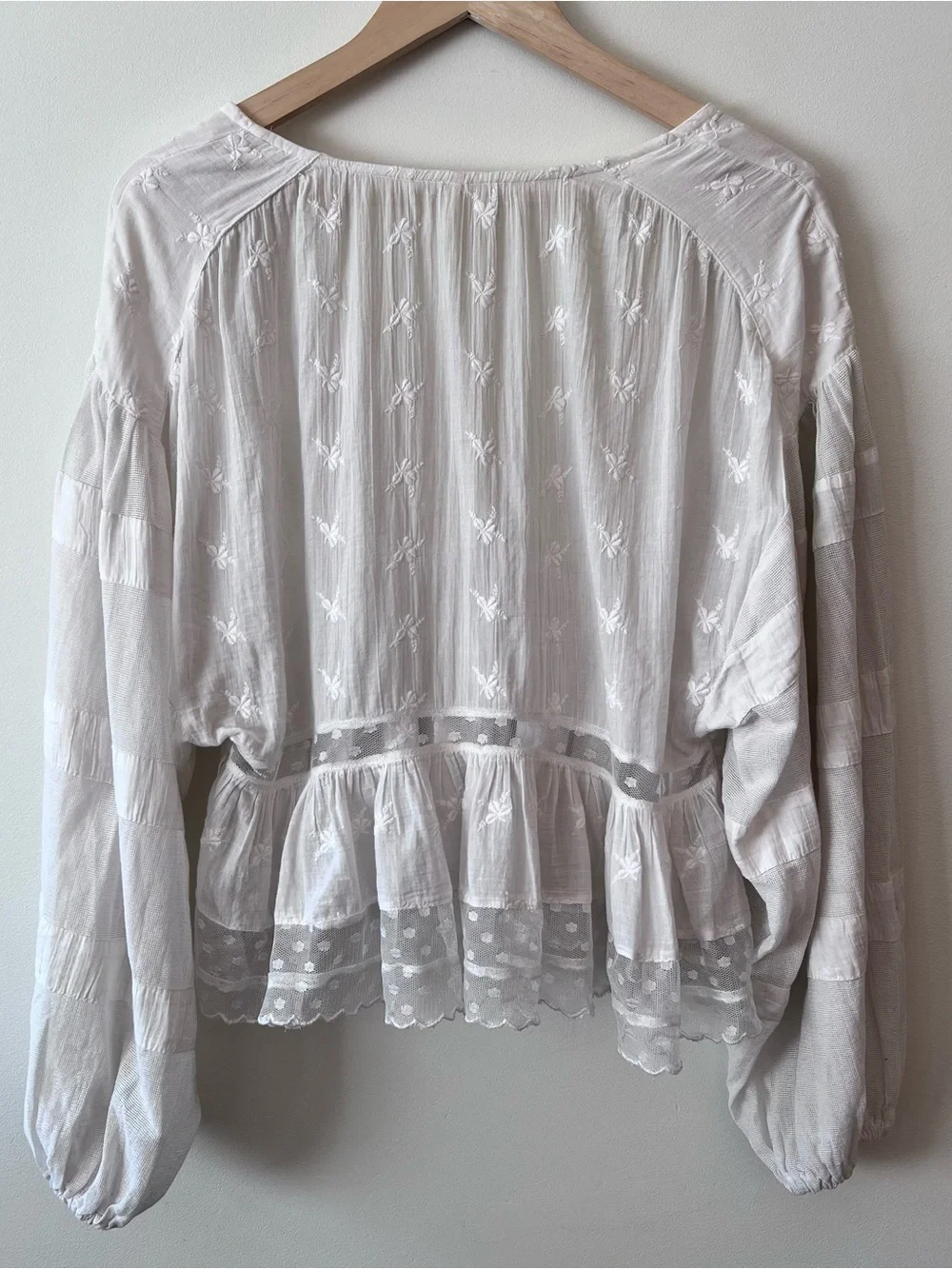 Free People Nostalgic Feels Blouse Embroidered Lace White Size M EUC